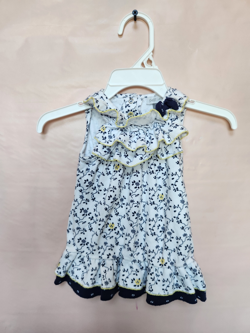 Petit Lem White Floral Dress with Navy and Yellow Accents